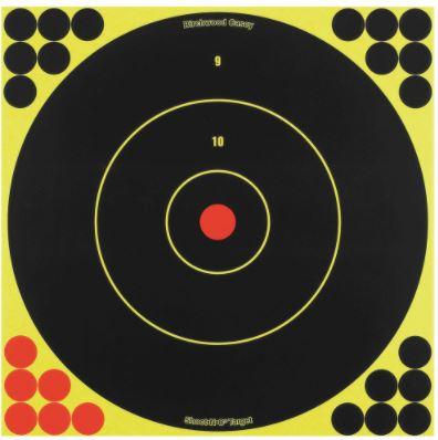 Birchwood Casey 34012 Shoot-N-C Self-Adhesive Paper 12" Bullseye Yellow Target Paper w/Black Target & Red Accents 5 Per Pack - Pacific Flyway Supplies