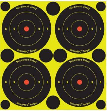 Birchwood Casey 34315 Shoot-N-C Self-Adhesive Paper 3" Bullseye Yellow Target Paper w/Black Target & Red Accents 12 Per Pack - Pacific Flyway Supplies