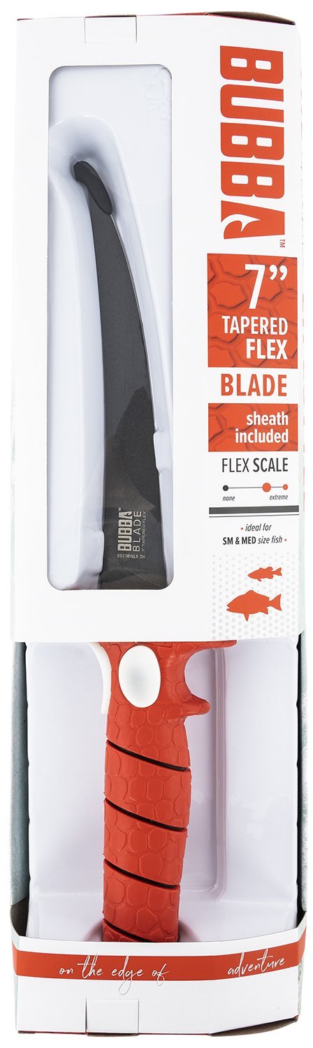 Bubba Blade Tapered Flex 7" Fixed Fillet Plain TiCN Carbon SS Blade Red/Black Non-Slip Handle - Pacific Flyway Supplies
