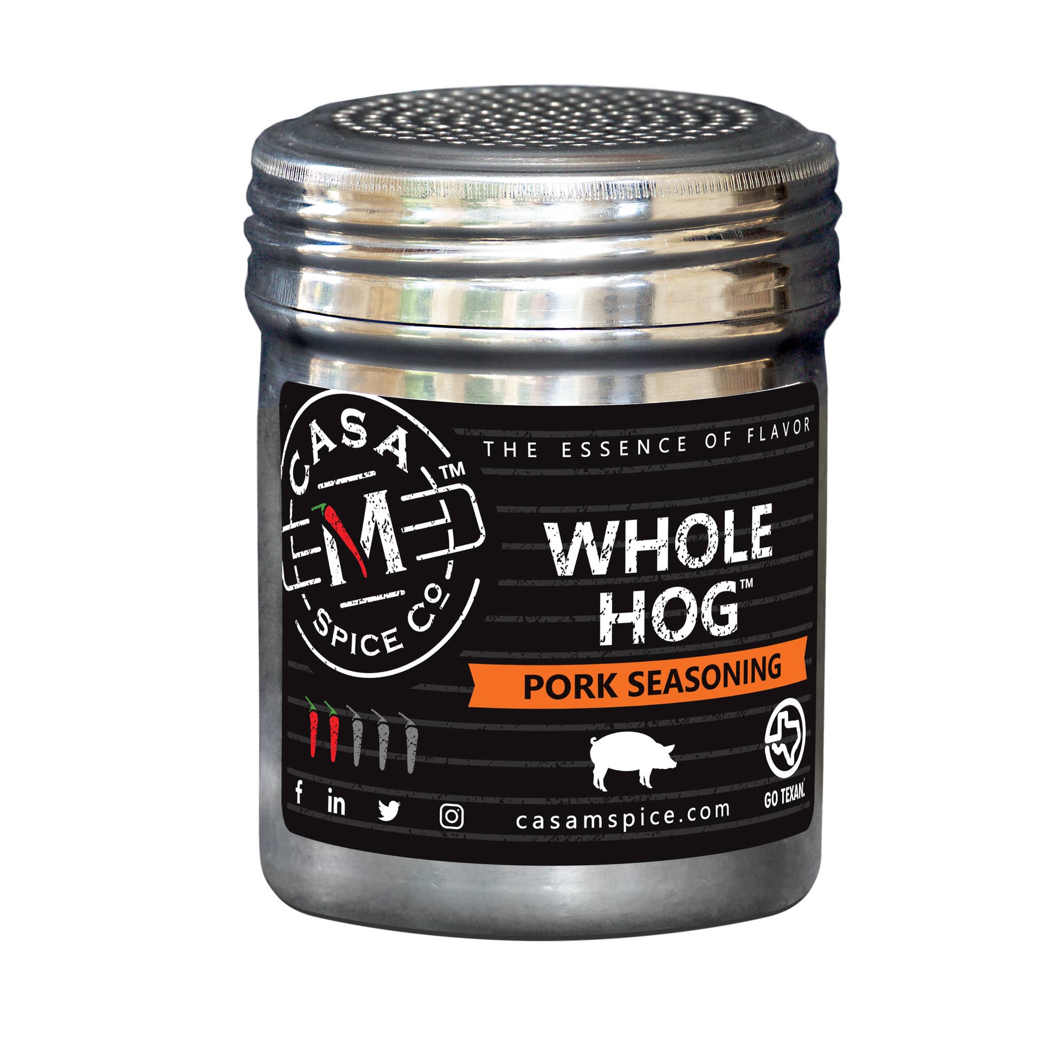 Casa M Spice Co - Whole Hog® Pork Seasoning Stainless Steel Shaker - Pacific Flyway Supplies