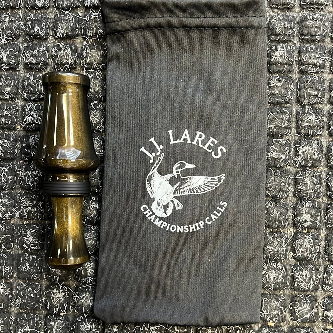 J. J. Lares Hybrid Duck Call - Polished Black Gold Matte Black Band - Pacific Flyway Supplies