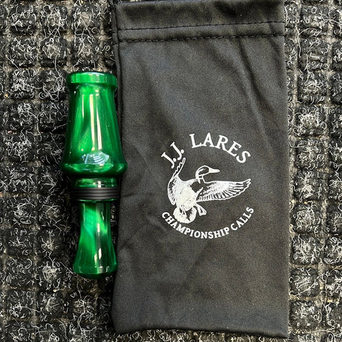 J. J. Lares Hybrid Duck Call - Polished Green Pearl Matte Black Band - Pacific Flyway Supplies