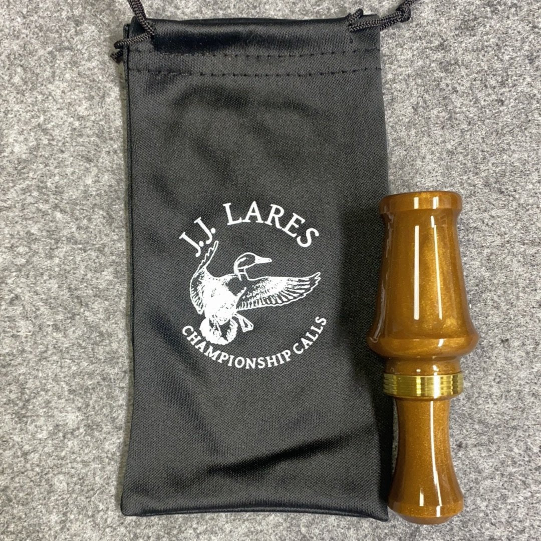 J. J. Lares Hybrid Duck Call - Polished Oak Pearl Brass Band - Pacific Flyway Supplies