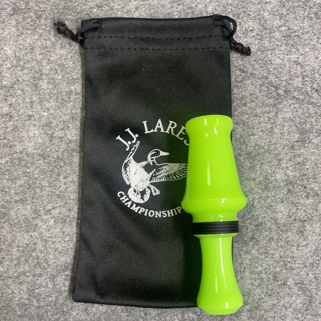 J. J. Lares Hybrid Duck Call - Polished Slime Lime Green Matte Black Band - Pacific Flyway Supplies