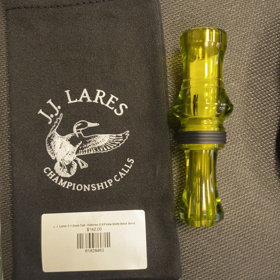 J. J. Lares T-1 Duck Call - Polished Dill Pickle Matte Black Band - Pacific Flyway Supplies