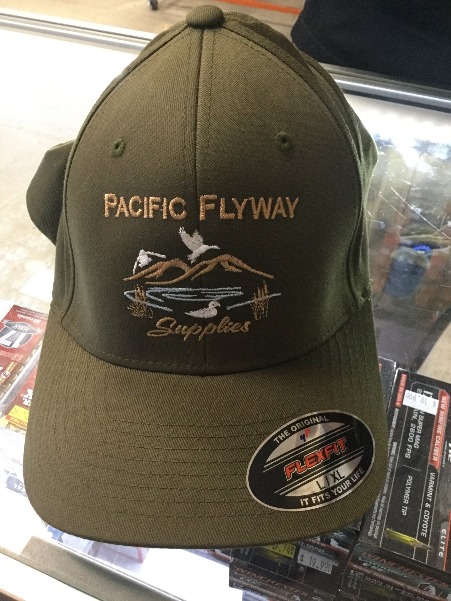Pacific Flyway Supplies Logo Flex Fit Hat Olive L/XL - Pacific Flyway Supplies