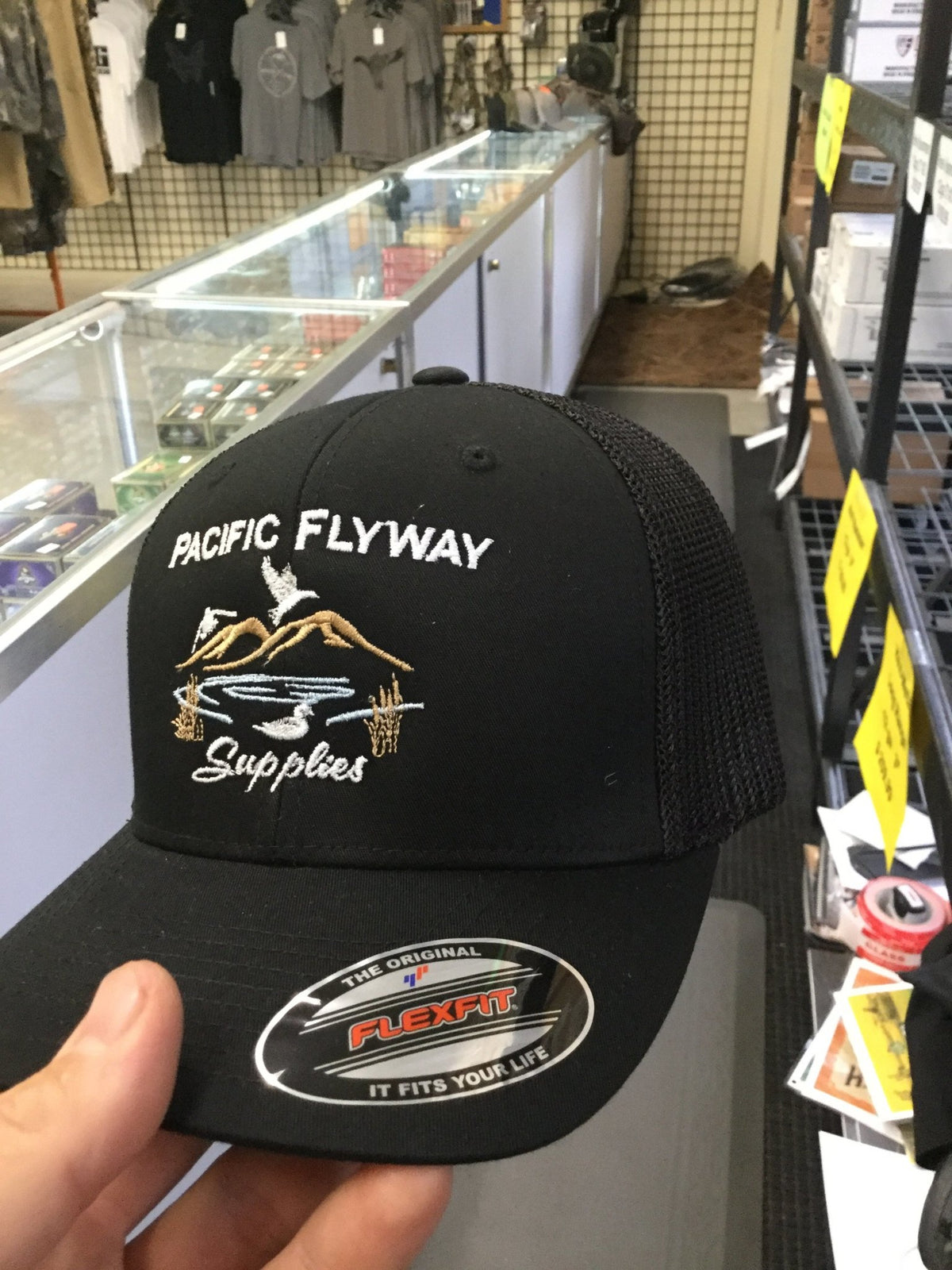 Pacific Flyway Supplies Logo Mesh Back Flex Fit Hat Black - Pacific Flyway Supplies