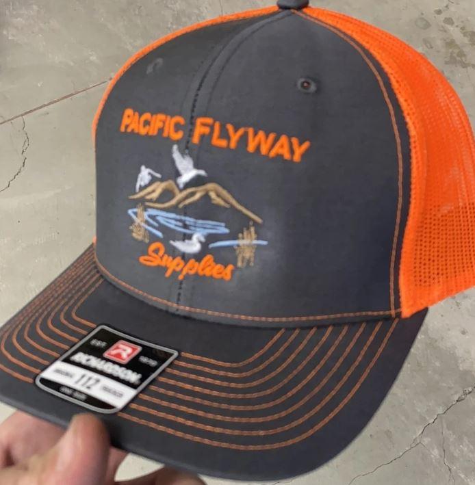 Pacific Flyway Supplies Logo Mesh Snap Back Hat Charcoal/Neon Orange - Pacific Flyway Supplies