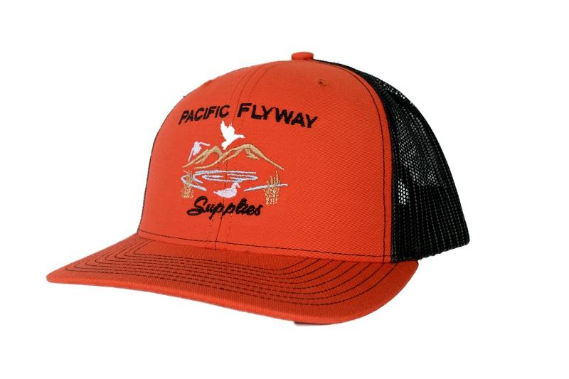 Pacific Flyway Supplies Logo Mesh Snap Back Hat Orange/Black - Pacific Flyway Supplies