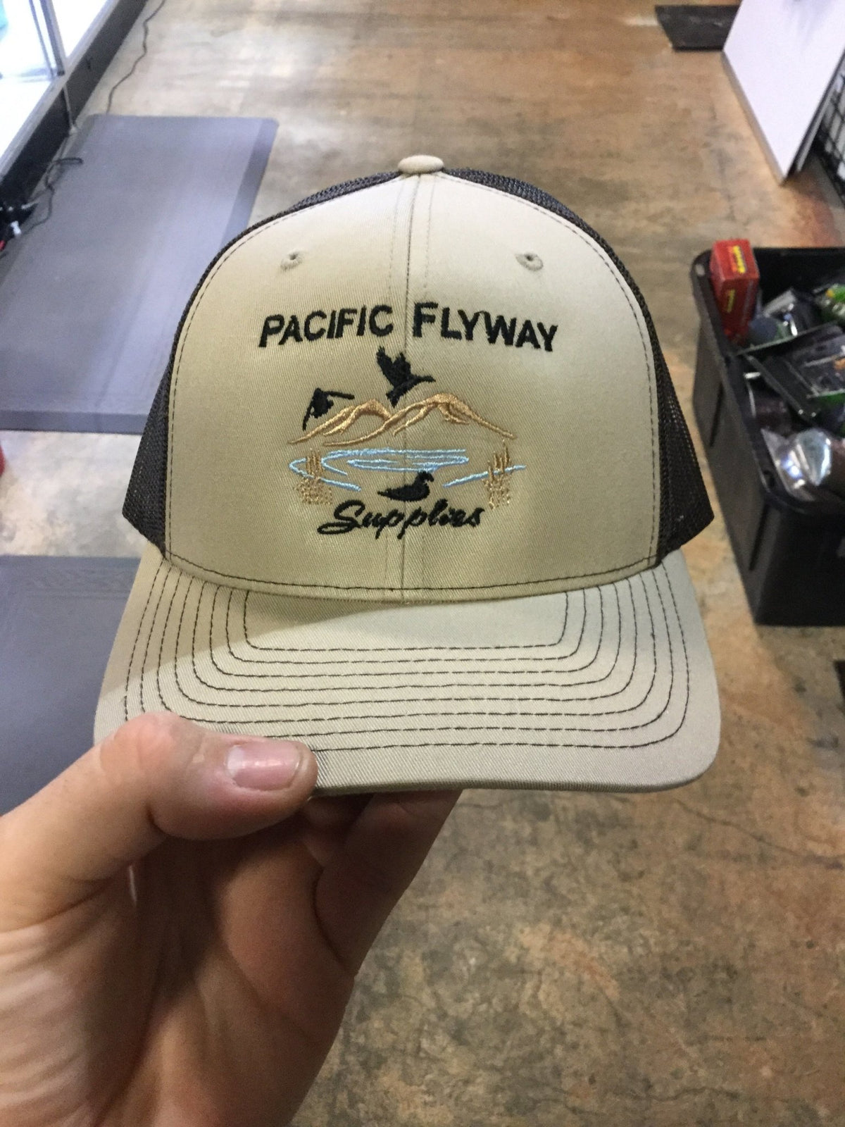 Pacific Flyway Supplies Logo Mesh Snap Back Hat Tan/Coffee - Pacific Flyway Supplies