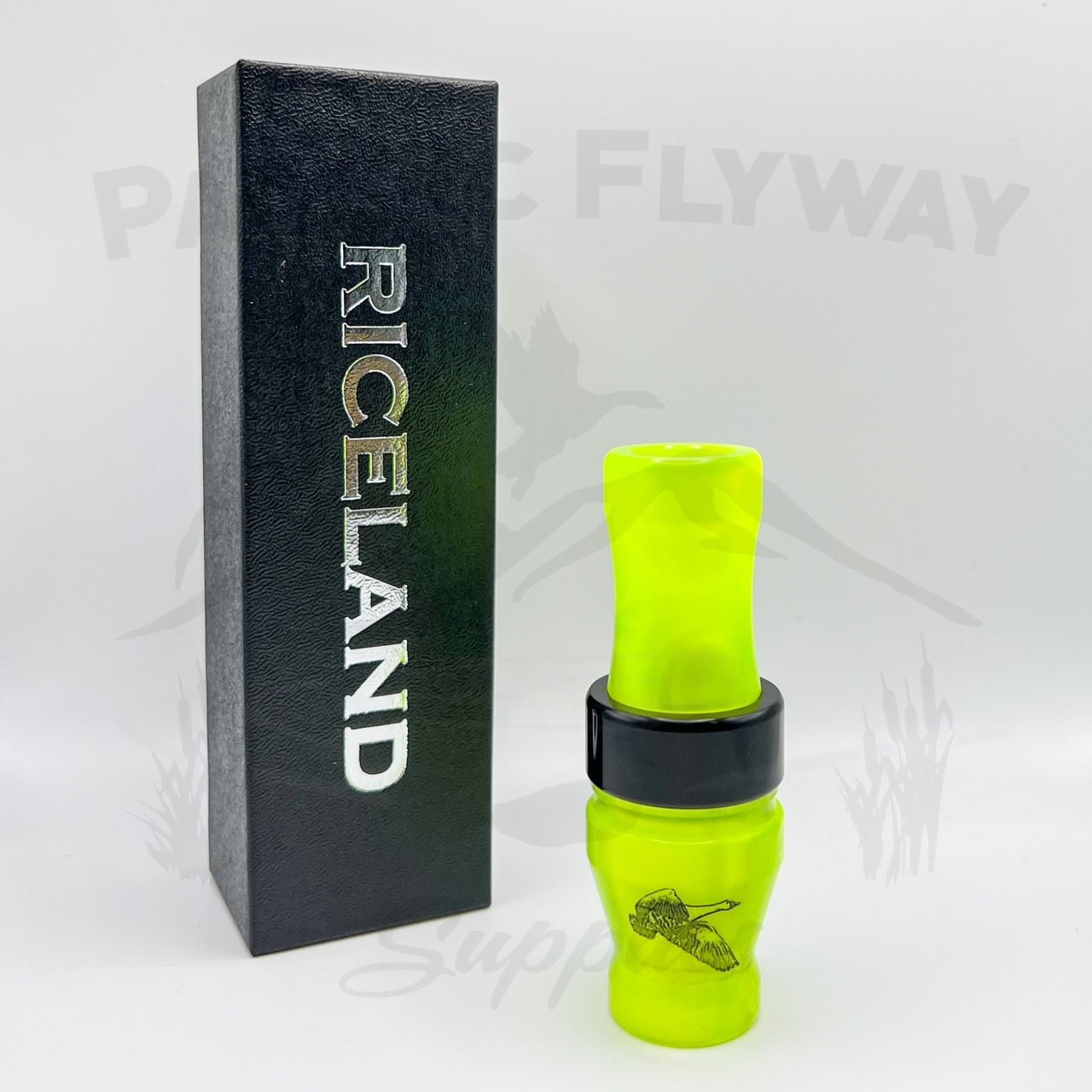 Riceland Custom Calls Specklebelly Acrylic 3/4" Guts Special Edition Shortly Barrel Polished Chartreuse Pearl Black Band - Pacific Flyway Supplies