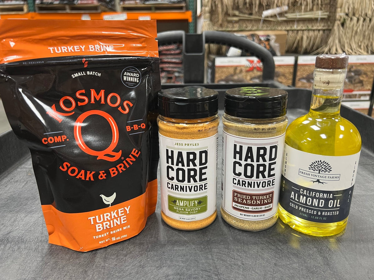 Thanksgiving Bundle (Hardcore Carnivore Amplify, Kosmos Q Brine, Hardcore Carnivore Fried Turkey Seasoning, California Almond Oil) - Pacific Flyway Supplies