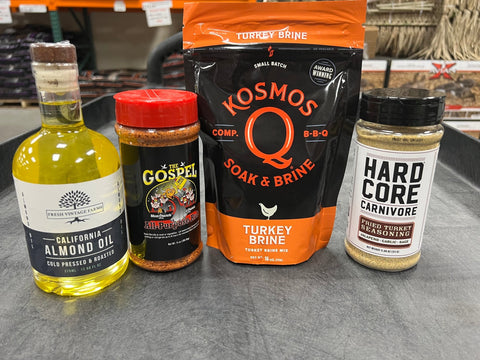 Thanksgiving Bundle (Meat Church The Gospel, Kosmos Q Brine, Hardcore Carnivore Fried Turkey Seasoning, California Almond Oil) - Pacific Flyway Supplies